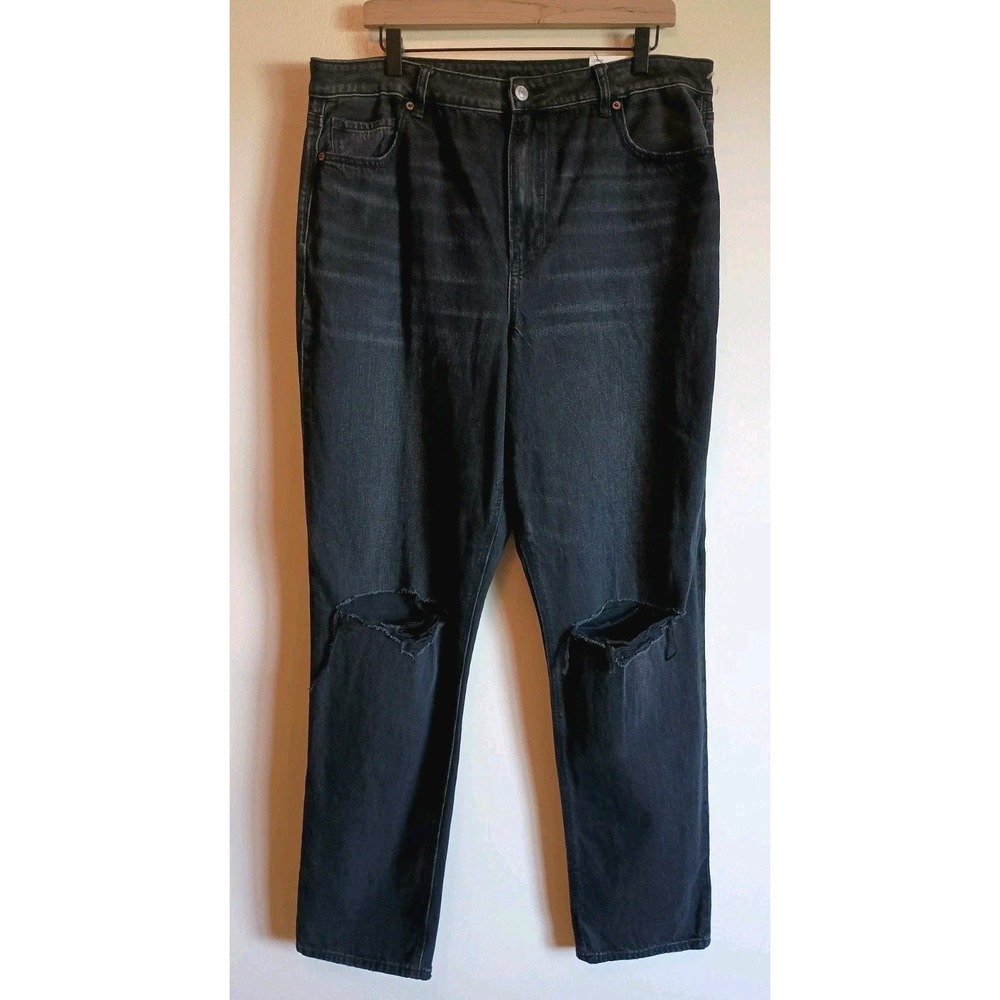 American Eagle Super‎ High Rise Mom Jeans 16 Long Black Distressed NWT